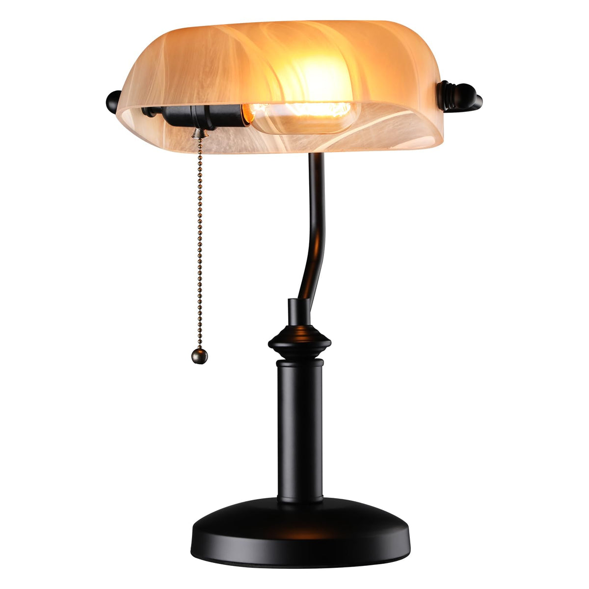 TORCHSTAR Amber Glass Bankers Desk Lamp with Pull Chain, E26 Base