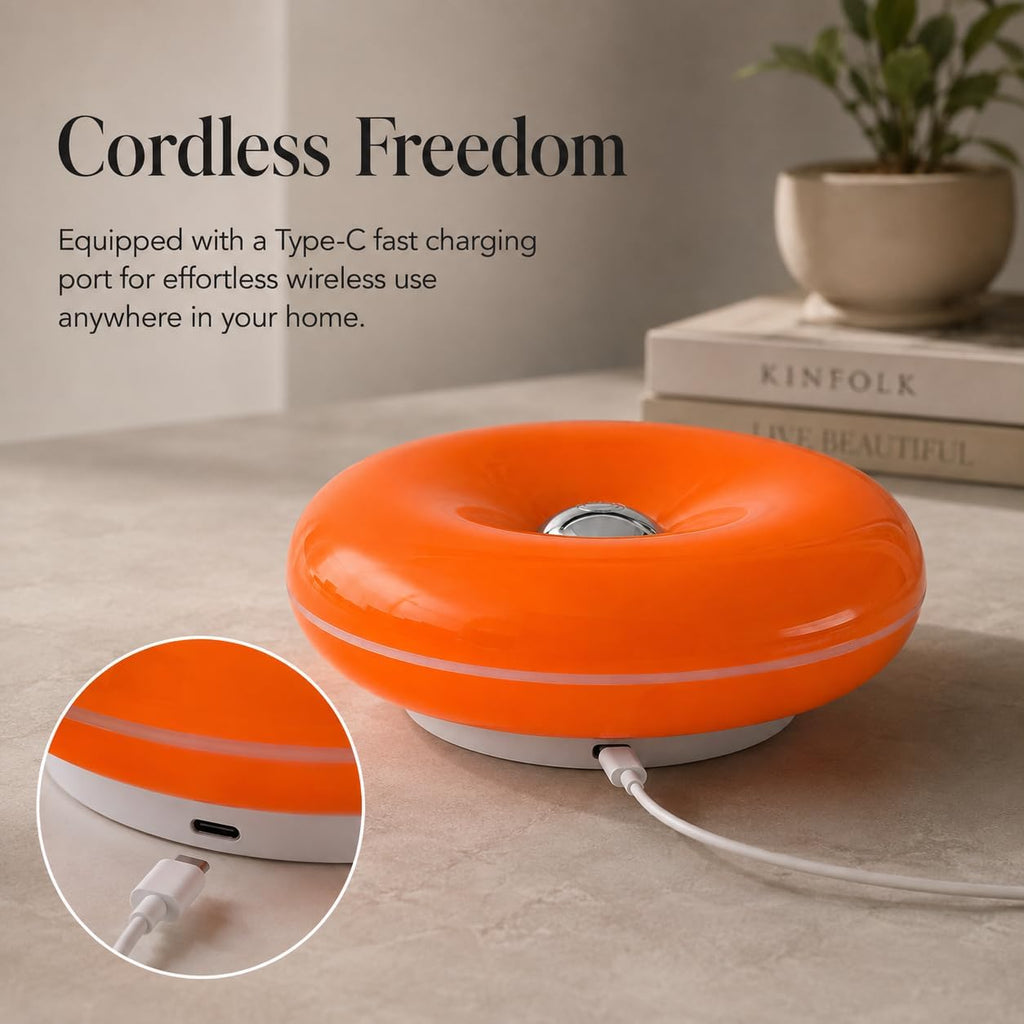 Orange Donut Lamp, Cordless Rechargeable Table & Wall Light, Touch Dimmable
