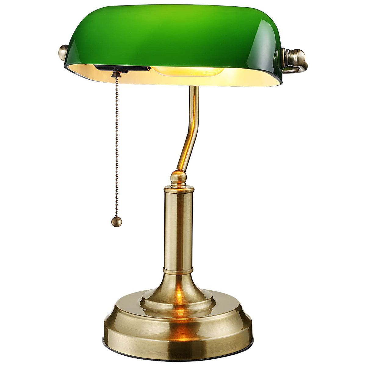 TORCHSTAR Amber Glass Bankers Desk Lamp with Pull Chain, E26 Base