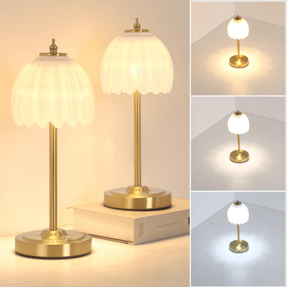 Shenmoyl Tulip Table Lamp with 5000mAh Battery & Touch Control, Cordless Table Lamp with 3 Colors, Dimmable Rechargeable Table Lamps for Bedroom, Nightstands, Living Room, Entryways (Amber Tulip)