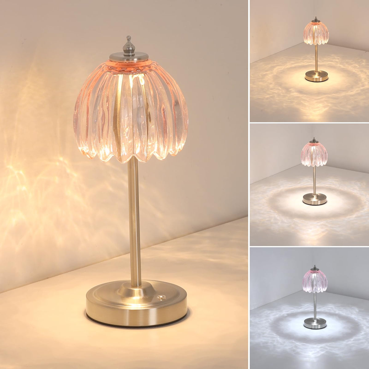 Shenmoyl Tulip Table Lamp with 5000mAh Battery & Touch Control, Cordless Table Lamp with 3 Colors, Dimmable Rechargeable Table Lamps for Bedroom, Nightstands, Living Room, Entryways (Amber Tulip)