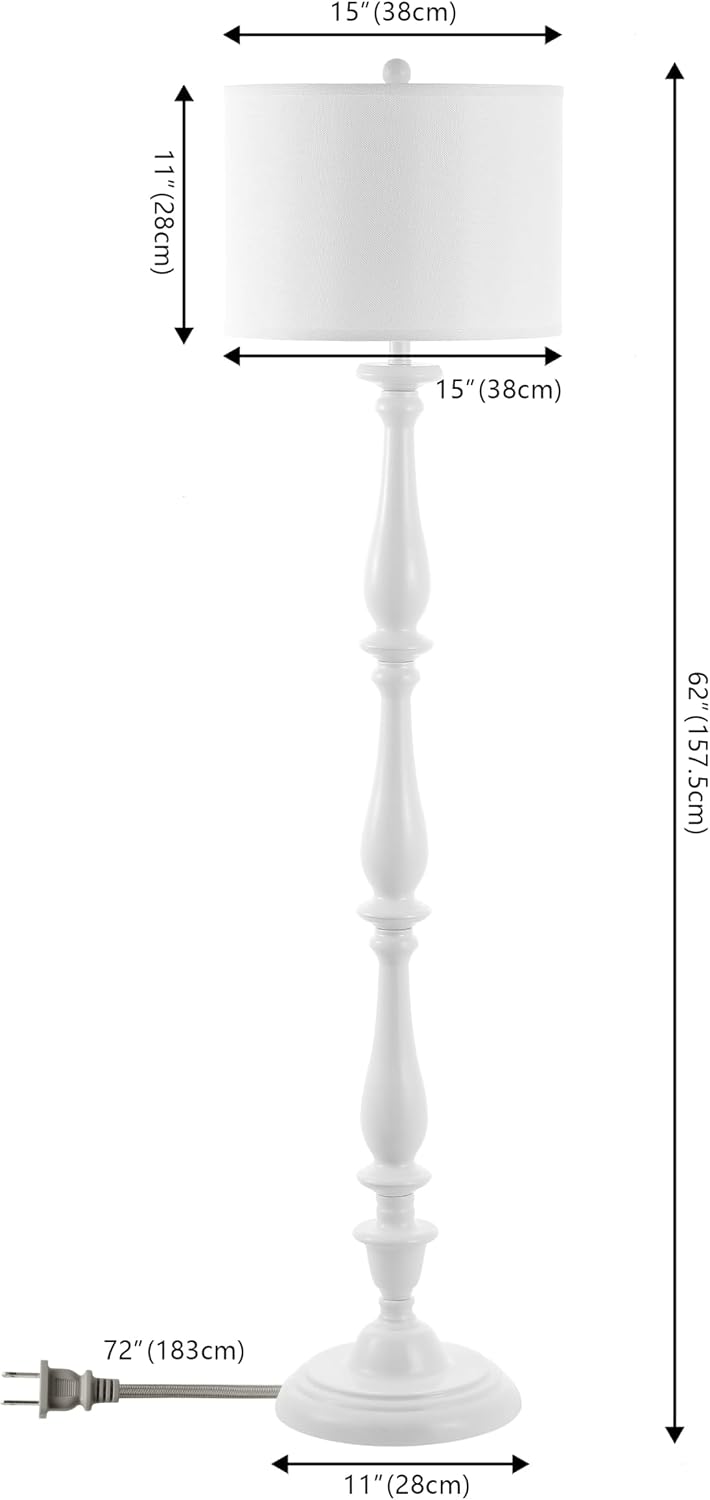 SAFAVIEH Lighting Collection Bessie Farmhouse Candlestick, Metal, White 62-inch Living Room Bedroom Home Office Standing Floor Lamp (LED Bulb Included)