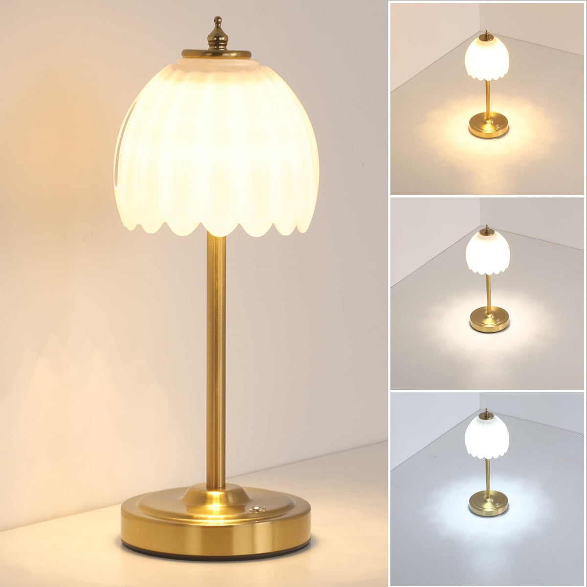 Shenmoyl Tulip Table Lamp with 5000mAh Battery & Touch Control, Cordless Table Lamp with 3 Colors, Dimmable Rechargeable Table Lamps for Bedroom, Nightstands, Living Room, Entryways (Amber Tulip)