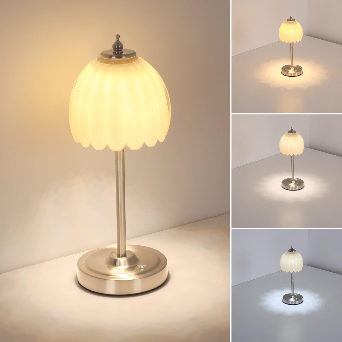 Shenmoyl Tulip Table Lamp with 5000mAh Battery & Touch Control, Cordless Table Lamp with 3 Colors, Dimmable Rechargeable Table Lamps for Bedroom, Nightstands, Living Room, Entryways (Amber Tulip)