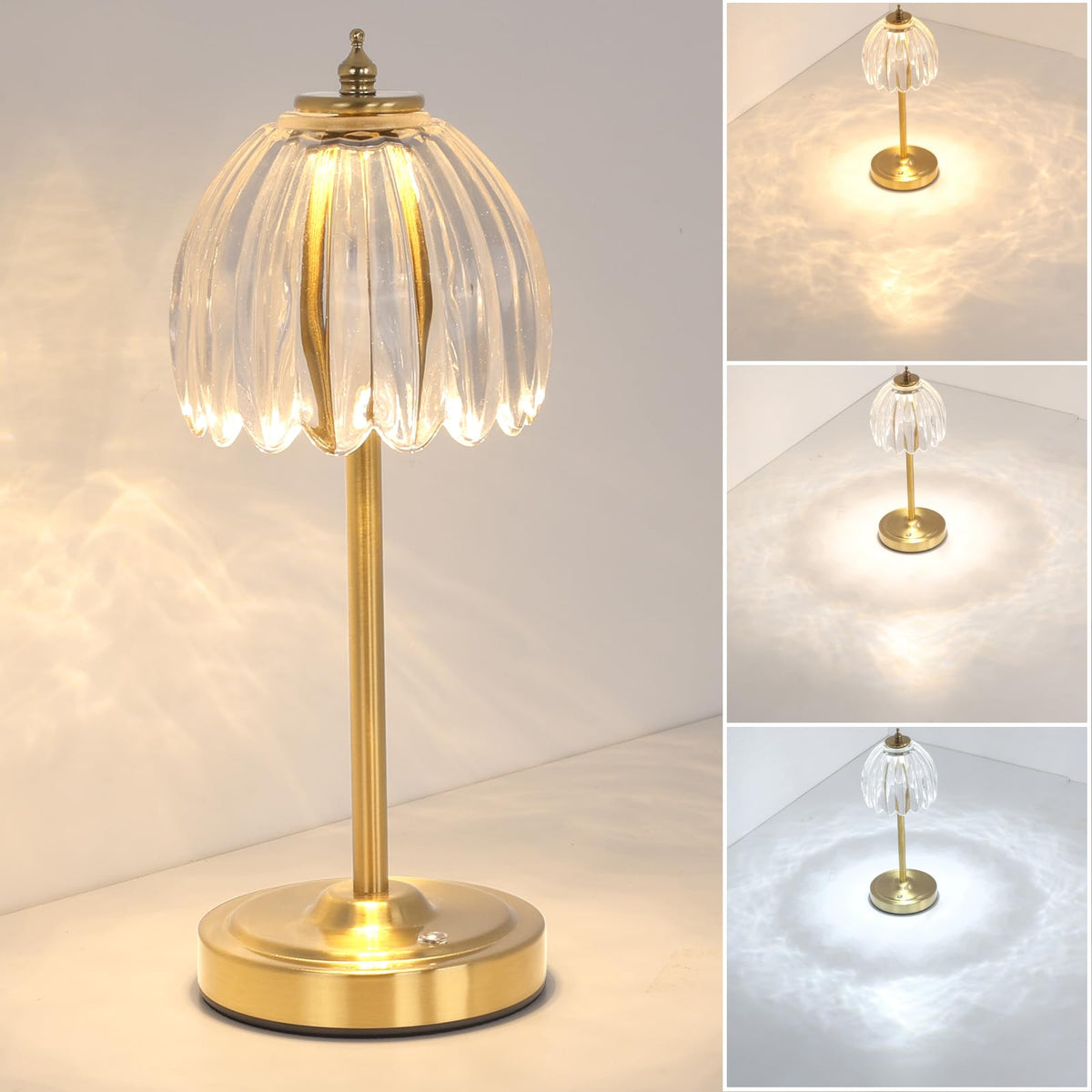 Shenmoyl Tulip Table Lamp with 5000mAh Battery & Touch Control, Cordless Table Lamp with 3 Colors, Dimmable Rechargeable Table Lamps for Bedroom, Nightstands, Living Room, Entryways (Amber Tulip)