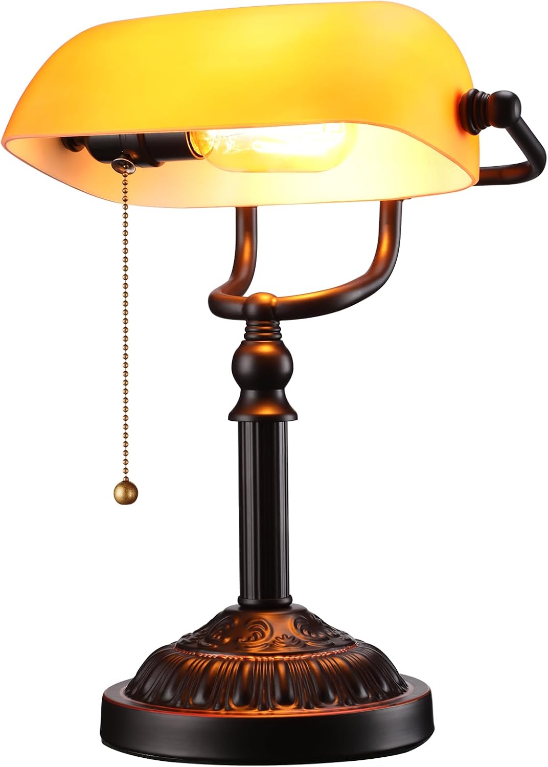 TORCHSTAR Amber Glass Bankers Desk Lamp with Pull Chain, E26 Base