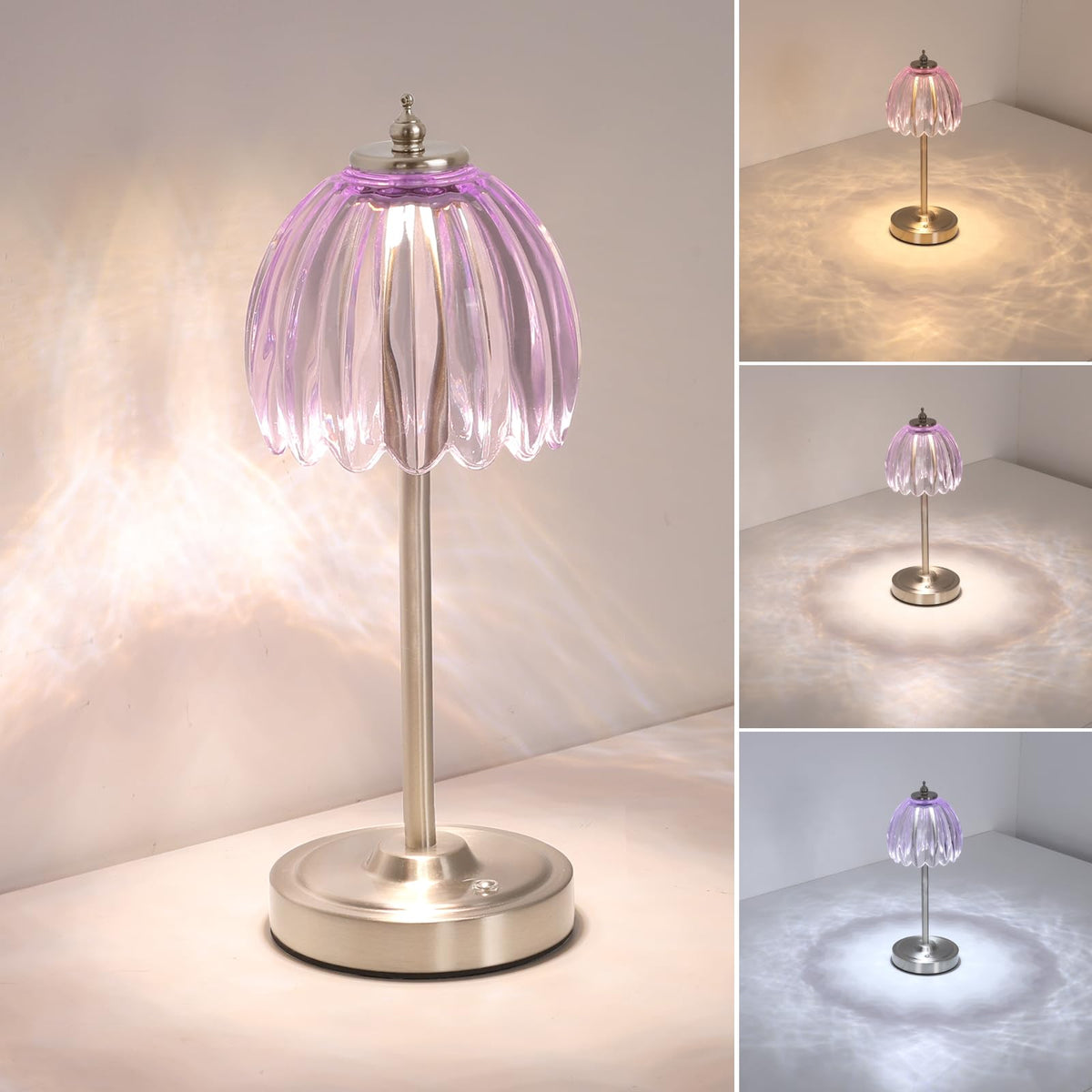 Shenmoyl Tulip Table Lamp with 5000mAh Battery & Touch Control, Cordless Table Lamp with 3 Colors, Dimmable Rechargeable Table Lamps for Bedroom, Nightstands, Living Room, Entryways (Amber Tulip)