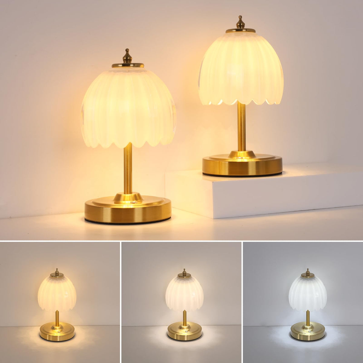 Shenmoyl Tulip Table Lamp with 5000mAh Battery & Touch Control, Cordless Table Lamp with 3 Colors, Dimmable Rechargeable Table Lamps for Bedroom, Nightstands, Living Room, Entryways (Amber Tulip)