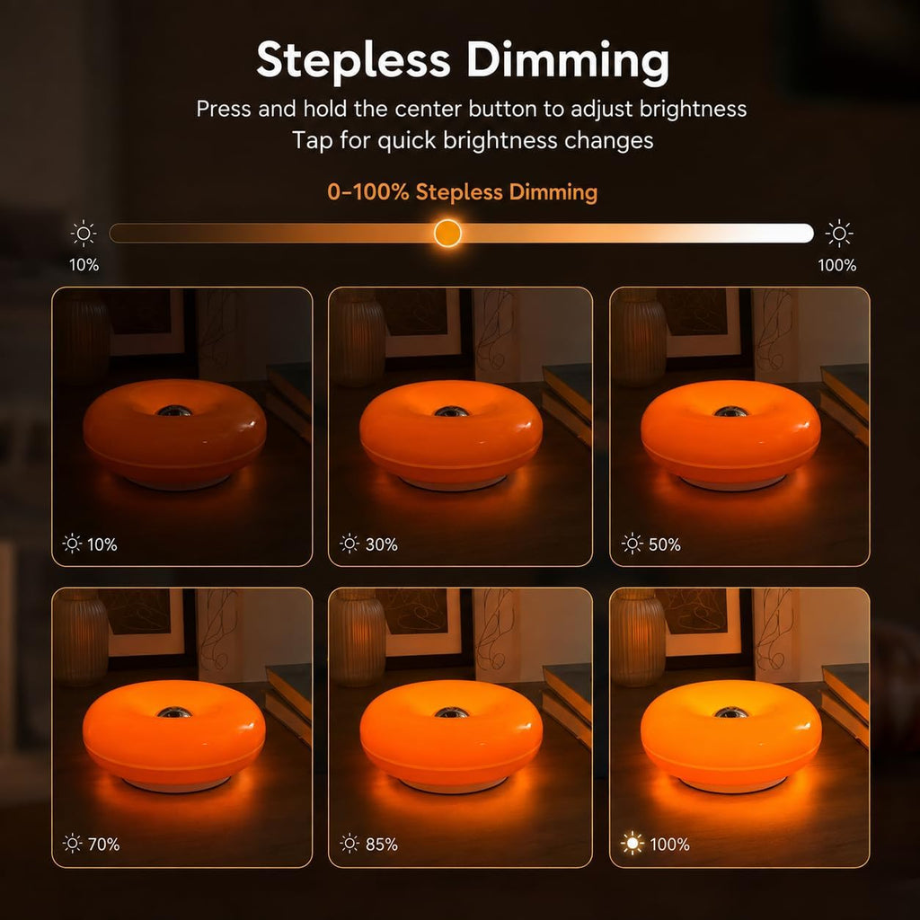 Orange Donut Lamp, Cordless Rechargeable Table & Wall Light, Touch Dimmable