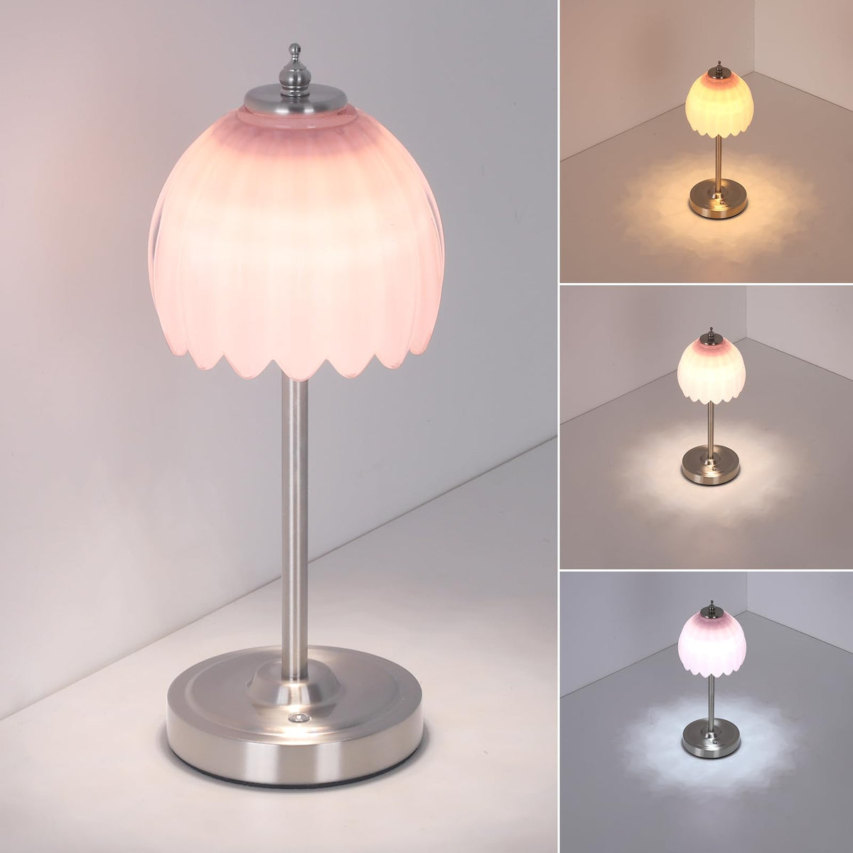 Shenmoyl Tulip Table Lamp with 5000mAh Battery & Touch Control, Cordless Table Lamp with 3 Colors, Dimmable Rechargeable Table Lamps for Bedroom, Nightstands, Living Room, Entryways (Amber Tulip)