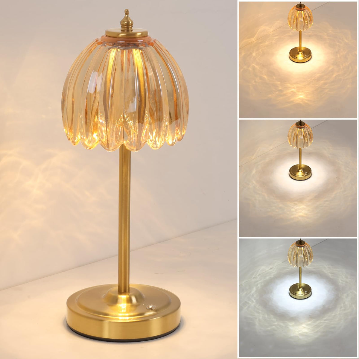 Shenmoyl Tulip Table Lamp with 5000mAh Battery & Touch Control, Cordless Table Lamp with 3 Colors, Dimmable Rechargeable Table Lamps for Bedroom, Nightstands, Living Room, Entryways (Amber Tulip)
