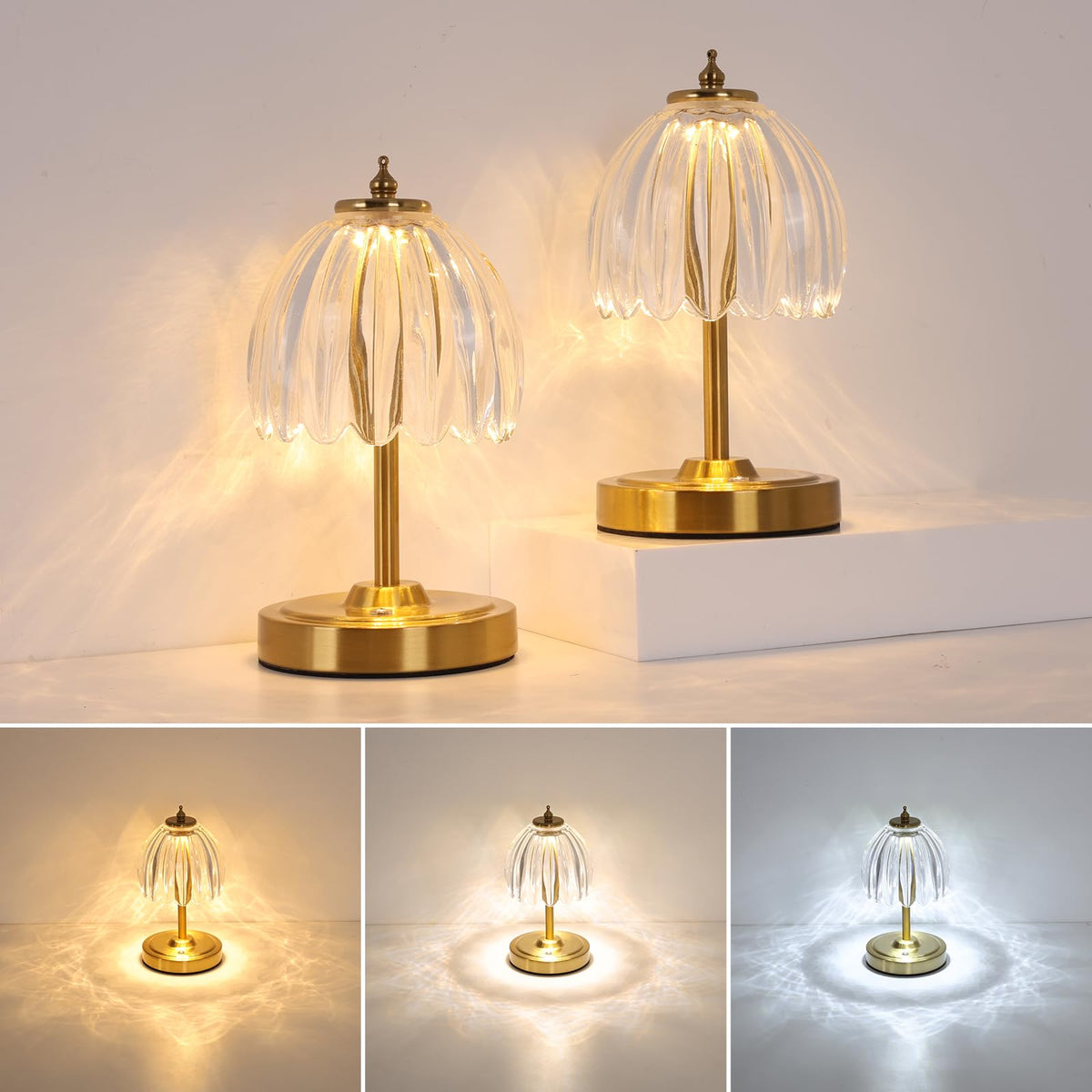 Shenmoyl Tulip Table Lamp with 5000mAh Battery & Touch Control, Cordless Table Lamp with 3 Colors, Dimmable Rechargeable Table Lamps for Bedroom, Nightstands, Living Room, Entryways (Amber Tulip)