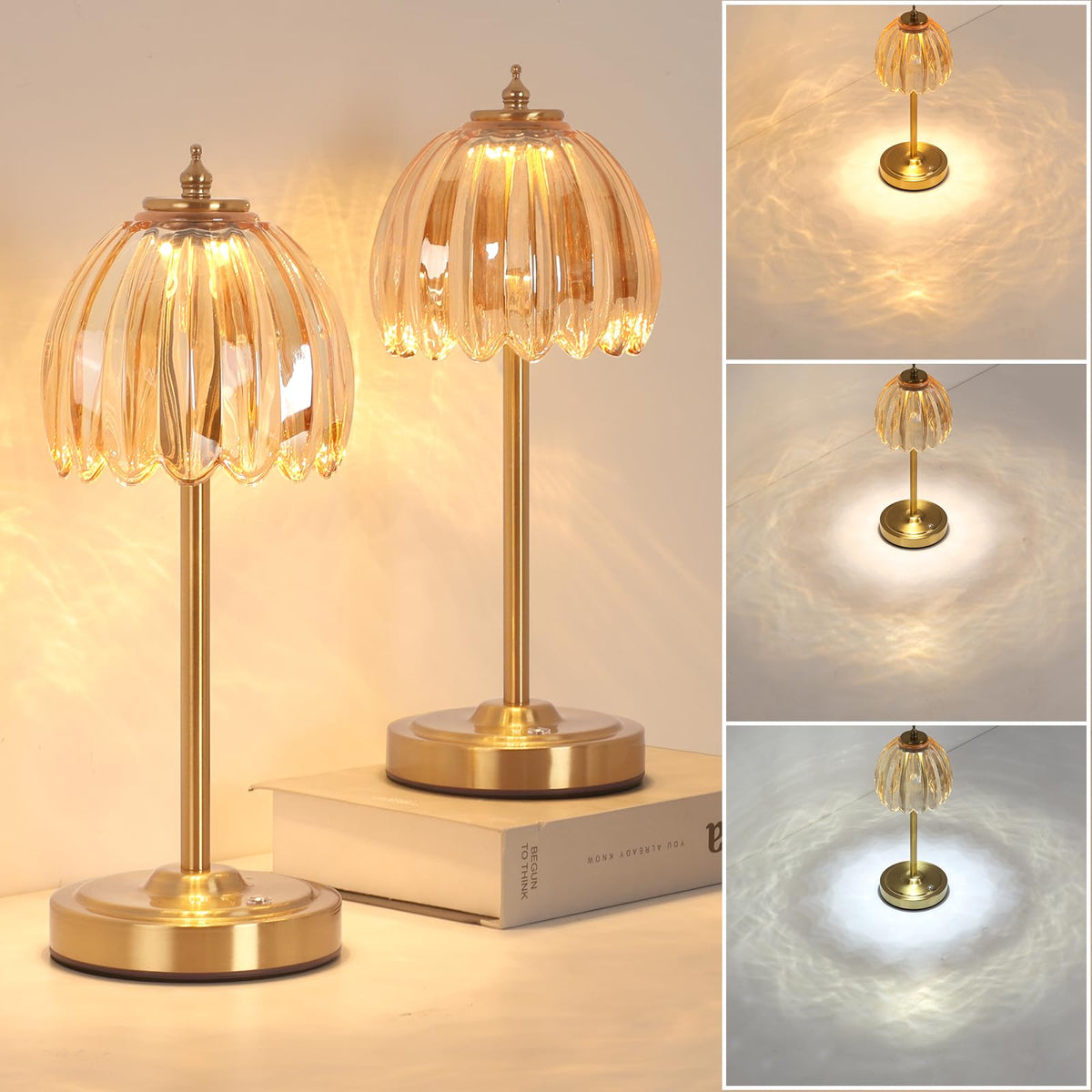 Shenmoyl Tulip Table Lamp with 5000mAh Battery & Touch Control, Cordless Table Lamp with 3 Colors, Dimmable Rechargeable Table Lamps for Bedroom, Nightstands, Living Room, Entryways (Amber Tulip)