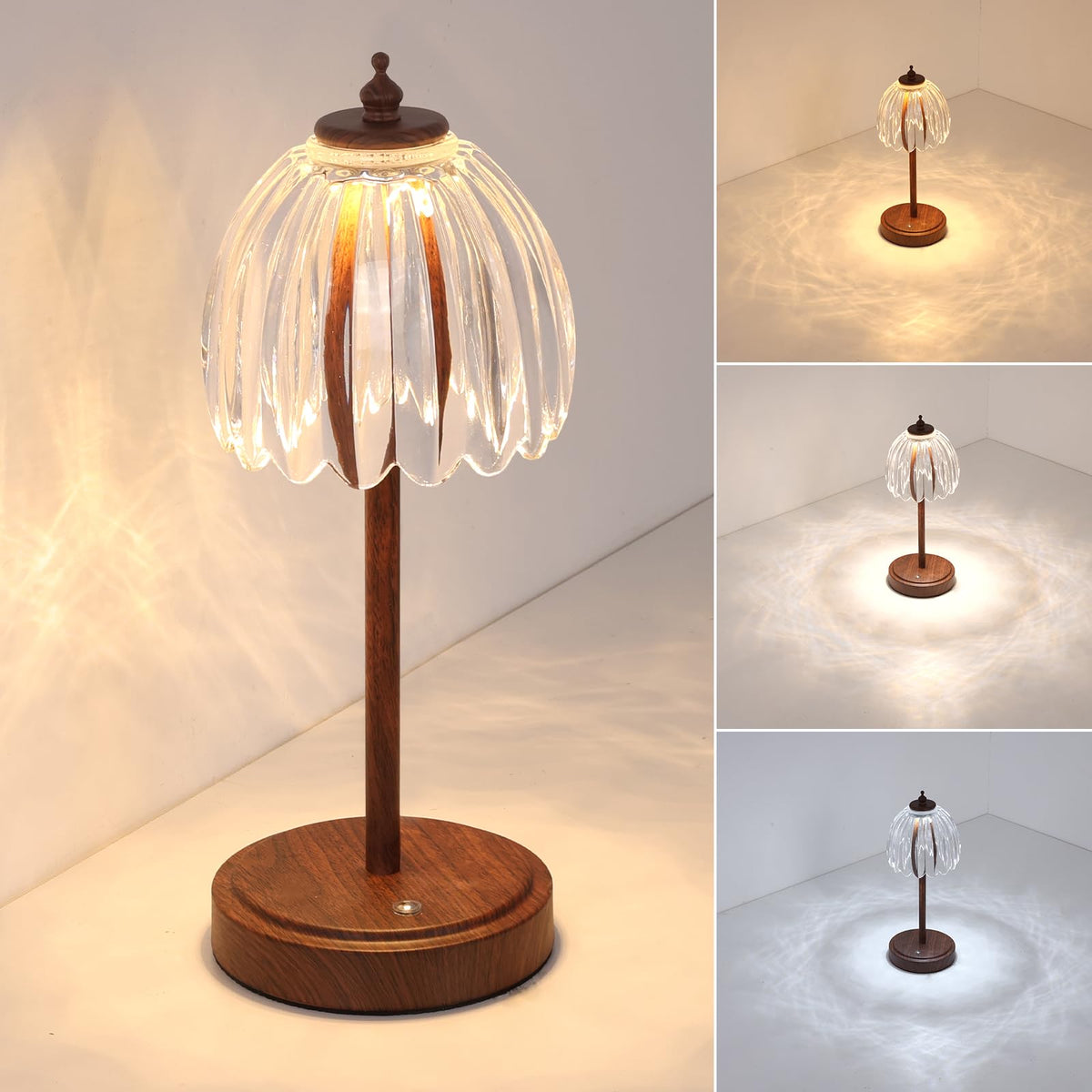 Shenmoyl Tulip Table Lamp with 5000mAh Battery & Touch Control, Cordless Table Lamp with 3 Colors, Dimmable Rechargeable Table Lamps for Bedroom, Nightstands, Living Room, Entryways (Amber Tulip)