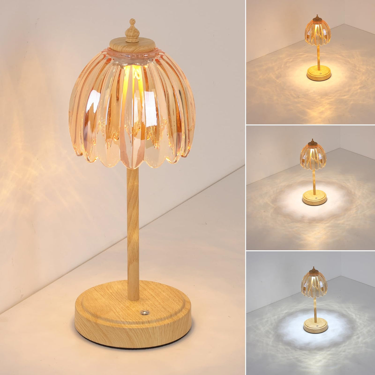 Shenmoyl Tulip Table Lamp with 5000mAh Battery & Touch Control, Cordless Table Lamp with 3 Colors, Dimmable Rechargeable Table Lamps for Bedroom, Nightstands, Living Room, Entryways (Amber Tulip)