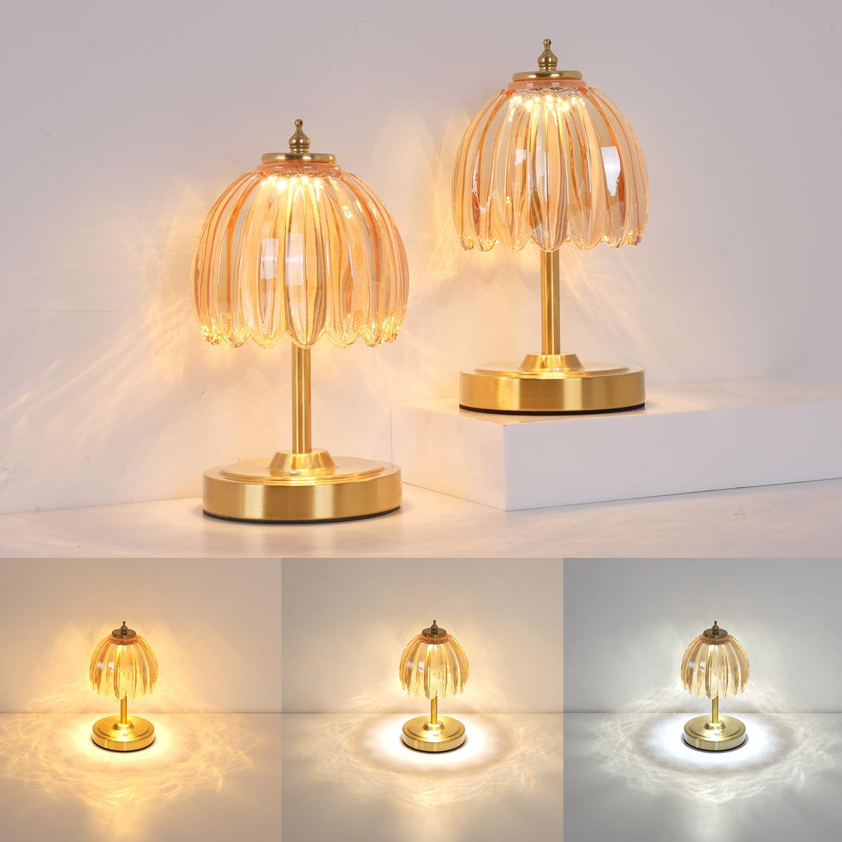 Shenmoyl Tulip Table Lamp with 5000mAh Battery & Touch Control, Cordless Table Lamp with 3 Colors, Dimmable Rechargeable Table Lamps for Bedroom, Nightstands, Living Room, Entryways (Amber Tulip)