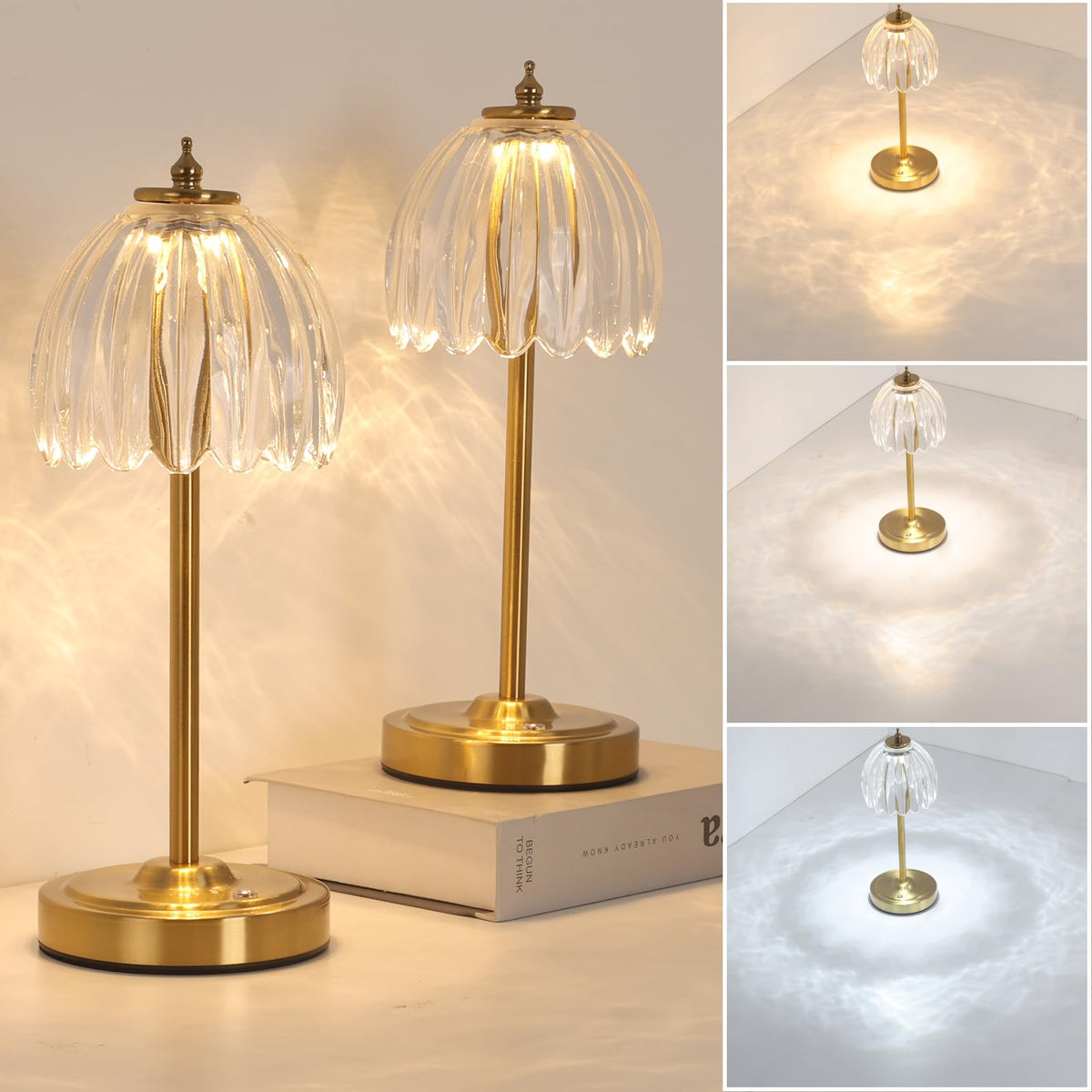 Shenmoyl Tulip Table Lamp with 5000mAh Battery & Touch Control, Cordless Table Lamp with 3 Colors, Dimmable Rechargeable Table Lamps for Bedroom, Nightstands, Living Room, Entryways (Amber Tulip)