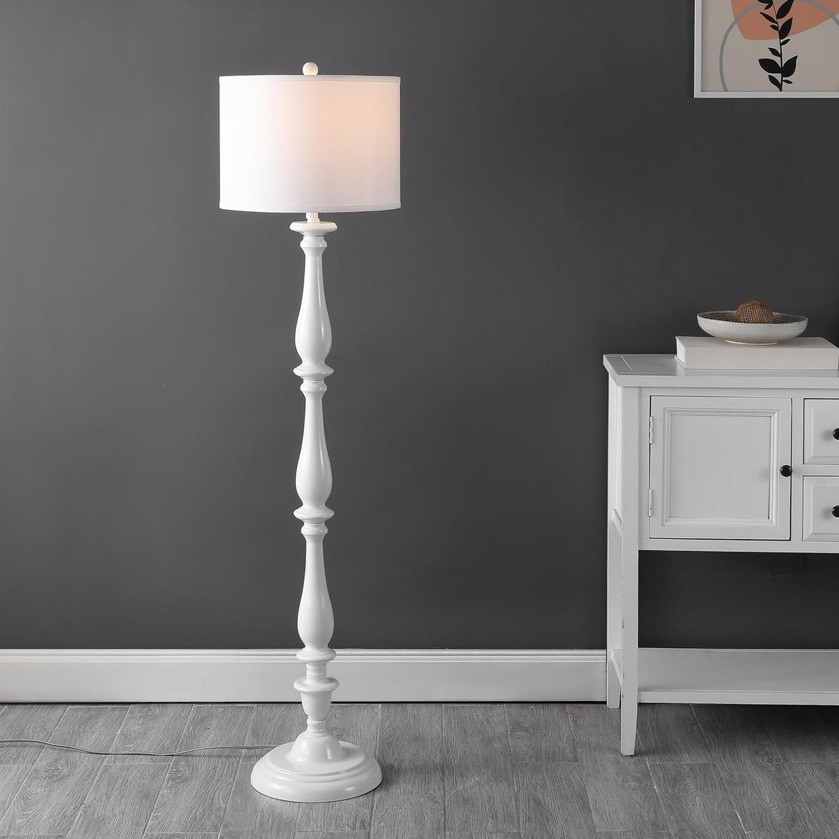 SAFAVIEH Lighting Collection Bessie Farmhouse Candlestick, Metal, White 62-inch Living Room Bedroom Home Office Standing Floor Lamp (LED Bulb Included)