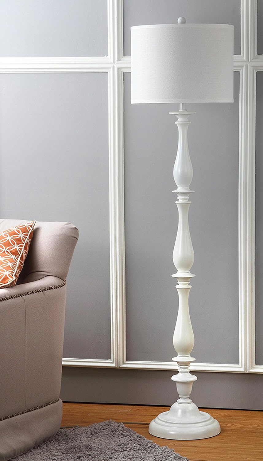 SAFAVIEH Lighting Collection Bessie Farmhouse Candlestick, Metal, White 62-inch Living Room Bedroom Home Office Standing Floor Lamp (LED Bulb Included)