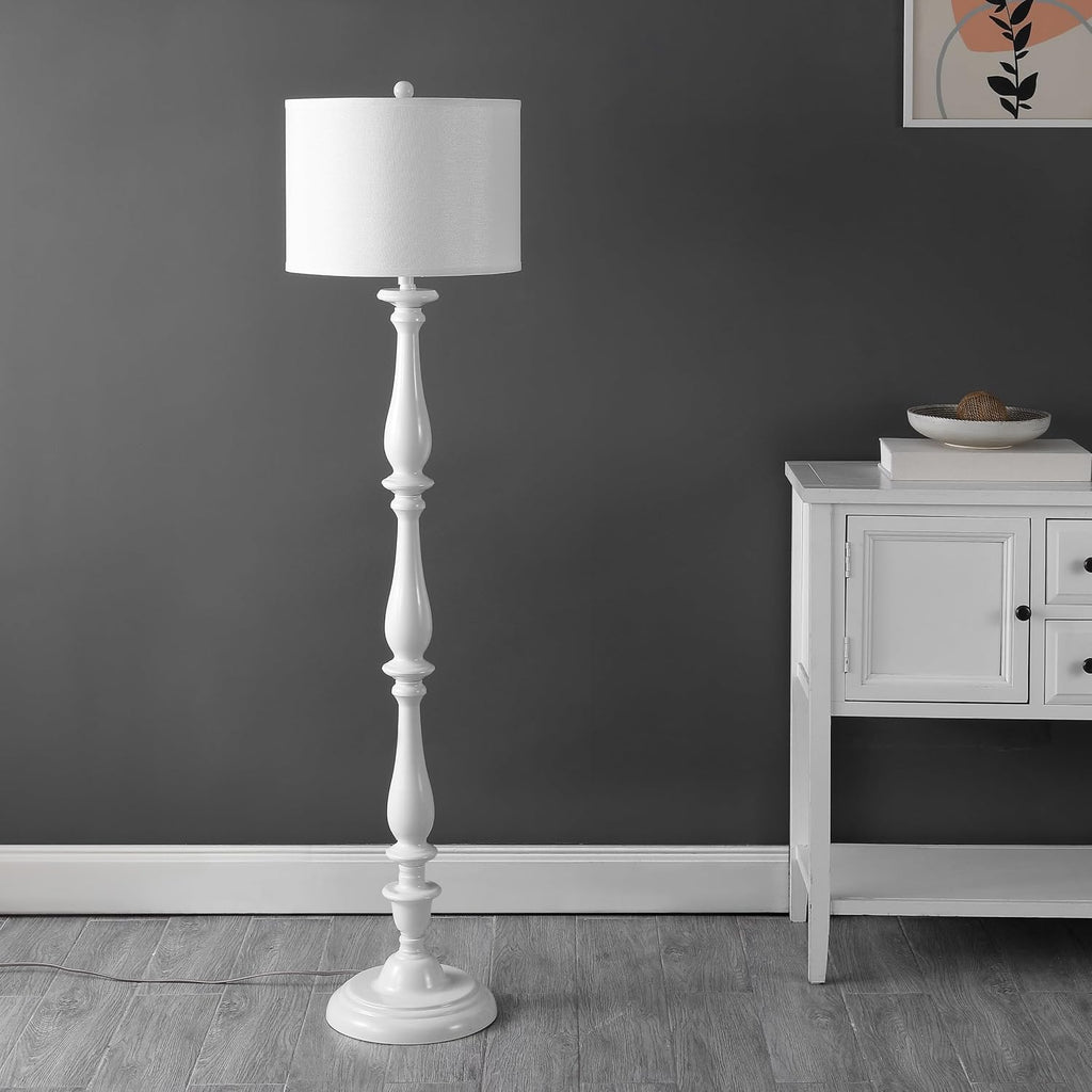 SAFAVIEH Lighting Collection Bessie Farmhouse Candlestick, Metal, White 62-inch Living Room Bedroom Home Office Standing Floor Lamp (LED Bulb Included)