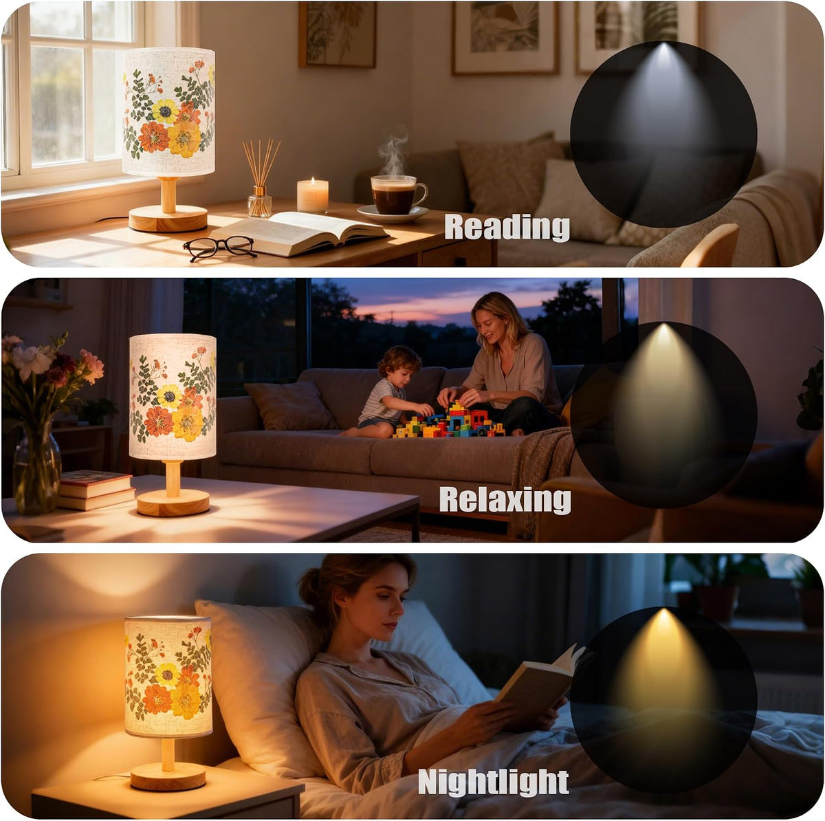 Artisan Crafted Floral Pressed Nightstand Lamp - Handmade Vintage Table Light with Adjustable Warm Glow for Bedroom, Office, or Living Room Decor (Yellow)